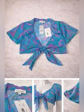 WeWoreWhat Mesh Paradise Marble Tie Front Top XS